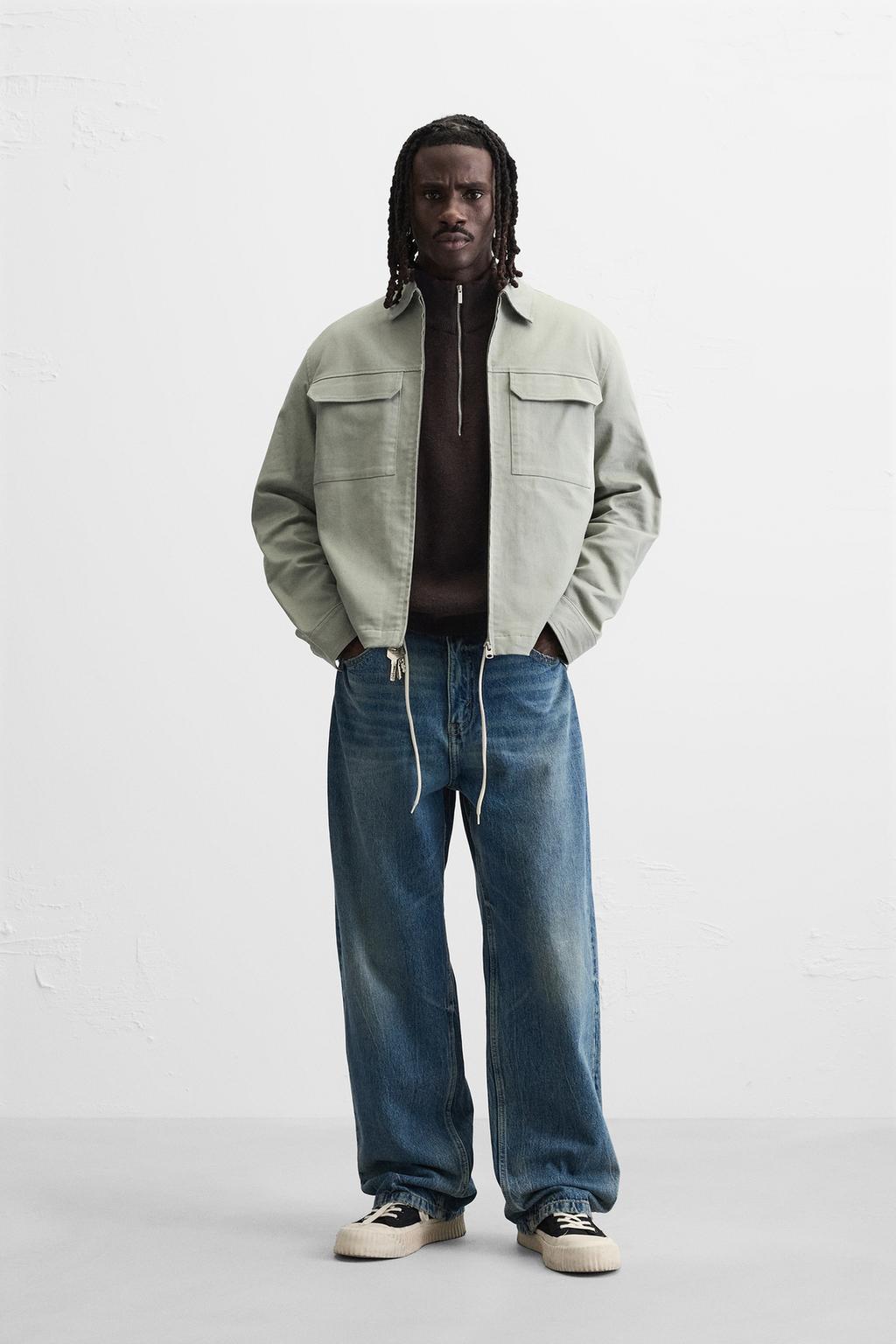 

Верхняя рубашка свободного покроя на молнии ZARA, цвет Grey green