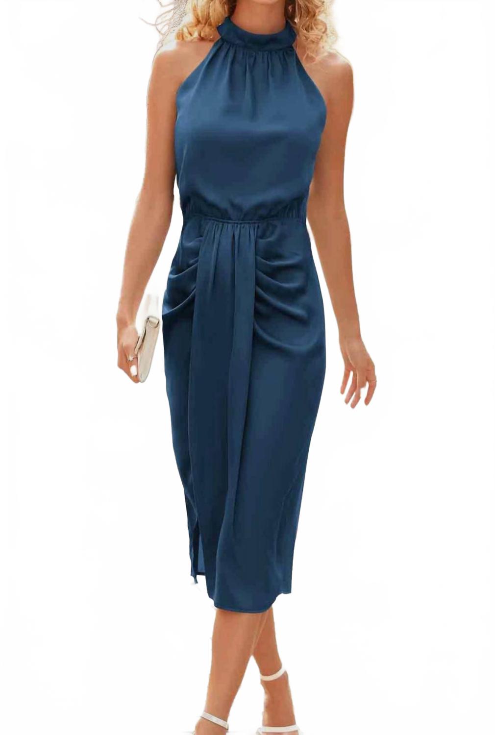 

Платье Sienn Satin без рукавов с рюшами синего цвета Partyeight, синий