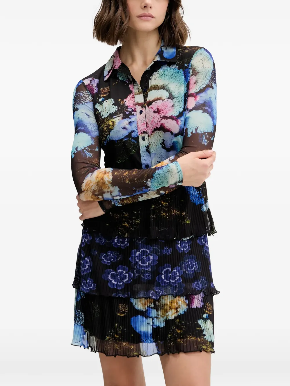 

Мини-платье с цветочным принтом и плиссировкой Desigual, черный