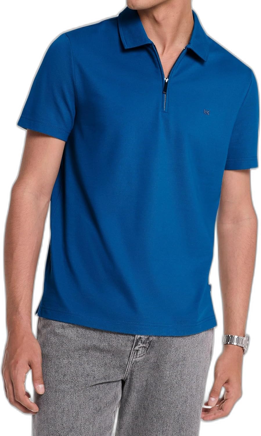 

Michael Kors мужская облегающая пике короткий рукав молния поло, River Blue, Синий, Michael Kors мужская облегающая пике короткий рукав молния поло, River Blue