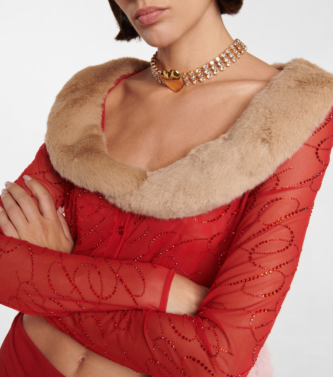 Кардиган из сетчатой ткани с декоративным узором Blumarine, Rouge Noir Cammelo — фото 4