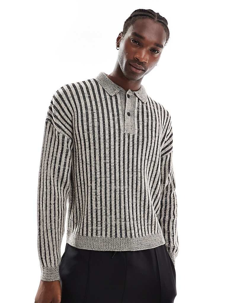 

ASOS DESIGN – бежевая рубашка-поло свободного кроя в рубчик свободного кроя