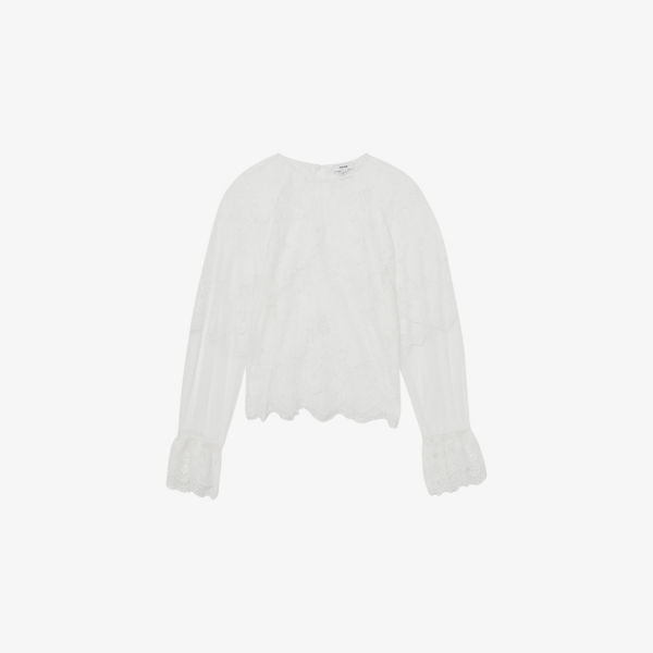 

Блузка Emilia с кружевными расклешёнными манжетами Reiss, белый