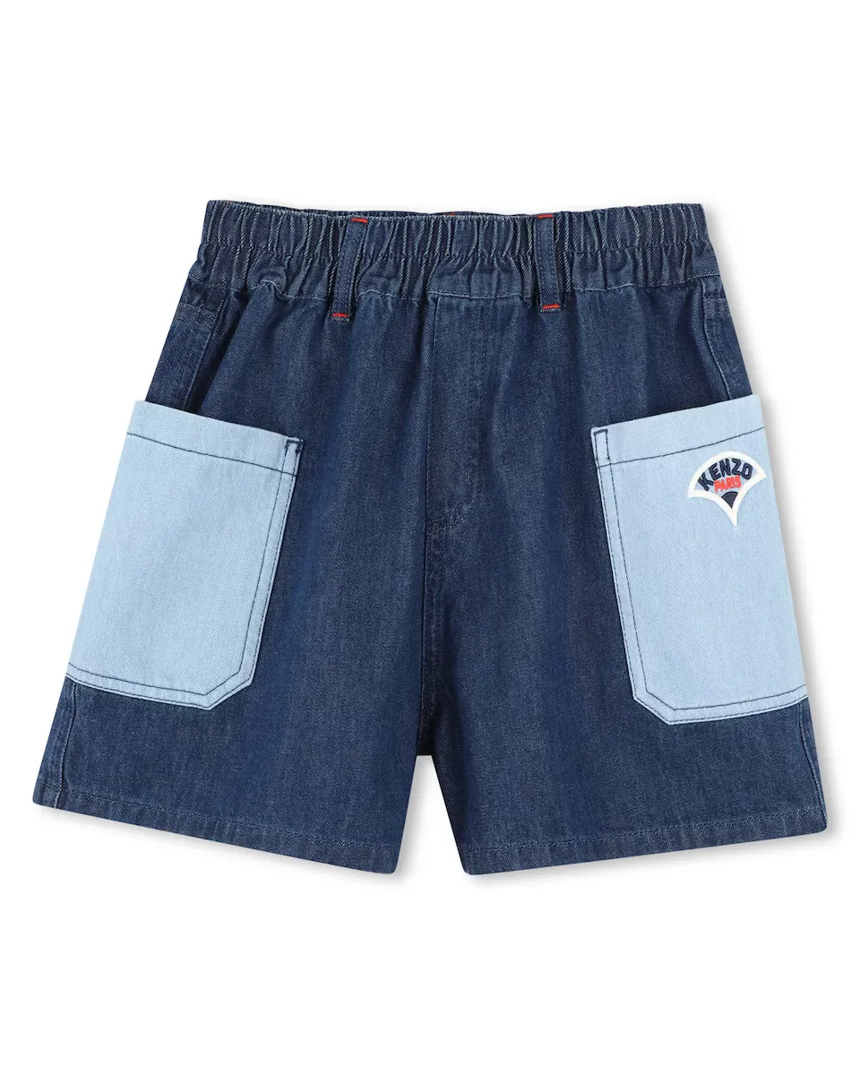 

Джинсовые шорты Baby girl с контрастными накладными карманами Kenzo Kids, синий