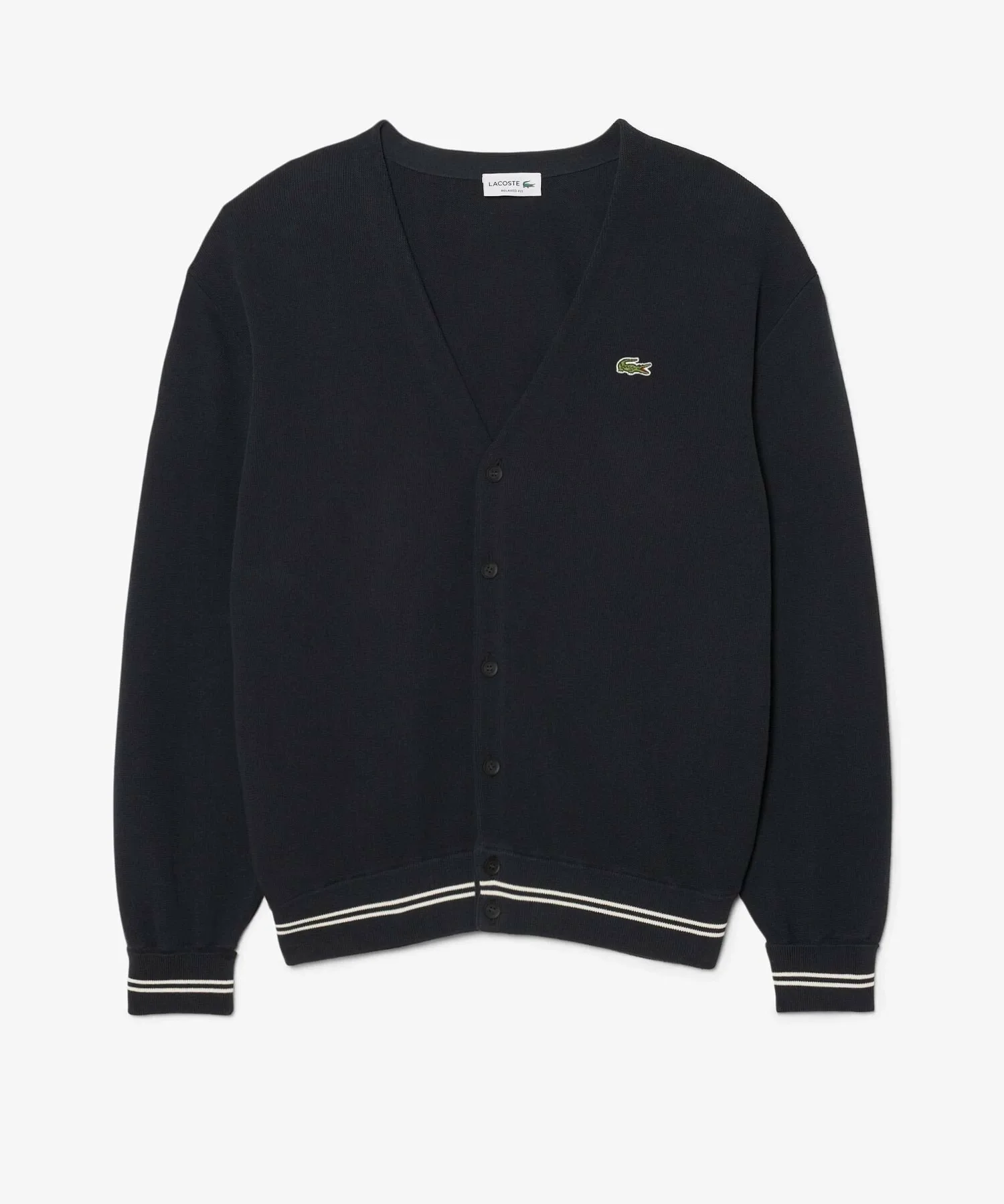 Кардиган из хлопка, связанный резинкой LACOSTE, Clear Black — фото 4