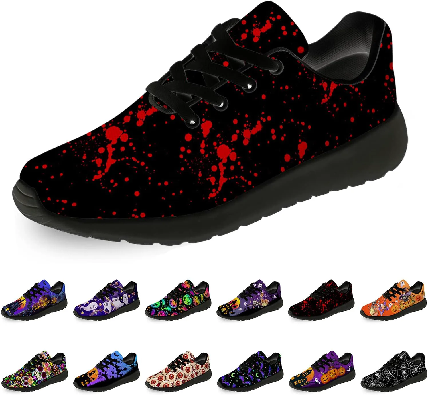 

Хэллоуинские кроссовки для женщин и мужчин, беговые, для прогулок и тенниса, с изображением тыквы, призрака и летучей мыши, подарки для мальчиков и девочек Horethy, красный