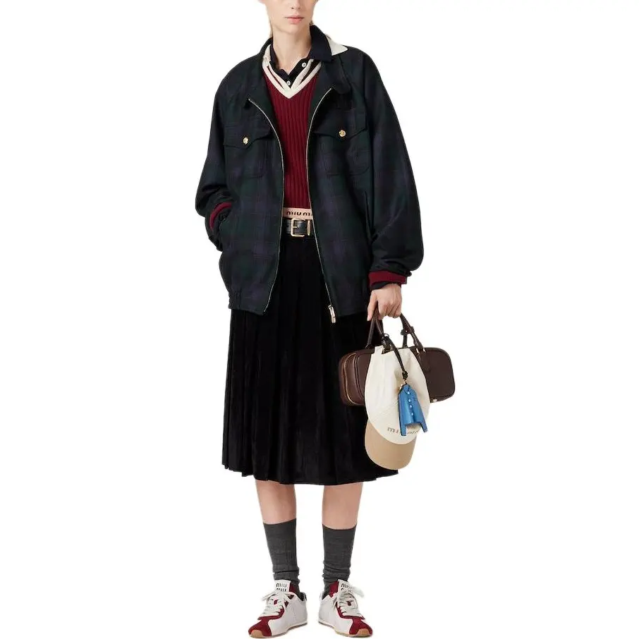 Синяя клетчатая куртка на молнии MIU MIU — фото 3