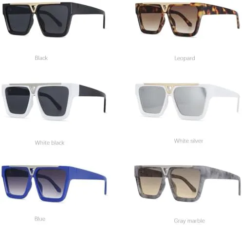 

Солнцезащитные очки большого размера 2027 квадратной формы для мужчин и женщин, декоративная винтажная оправа, защита от УФ-излучения UV400 MTZJH, White Silver