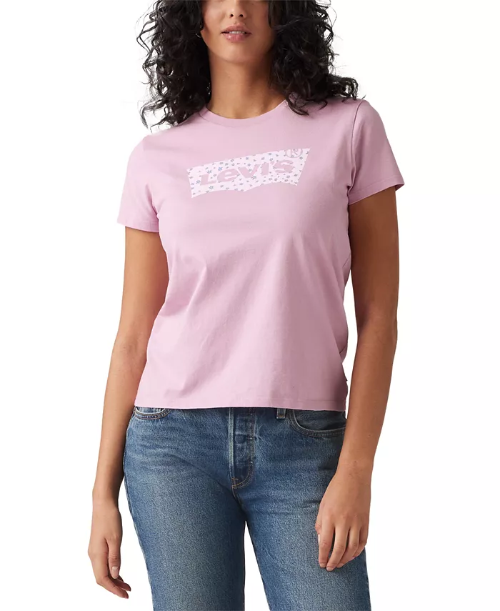 

Женская хлопковая футболка Perfect Graphic Logo Levi's, розовый