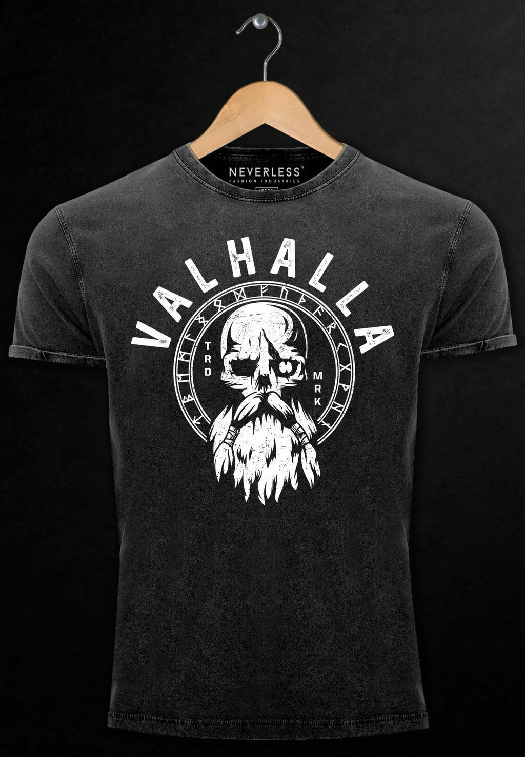 

Футболка с принтом VINTAGE VALHALLA TOTENKOPF ODIN RUNEN WIKINGER PRIN Neverless, черный