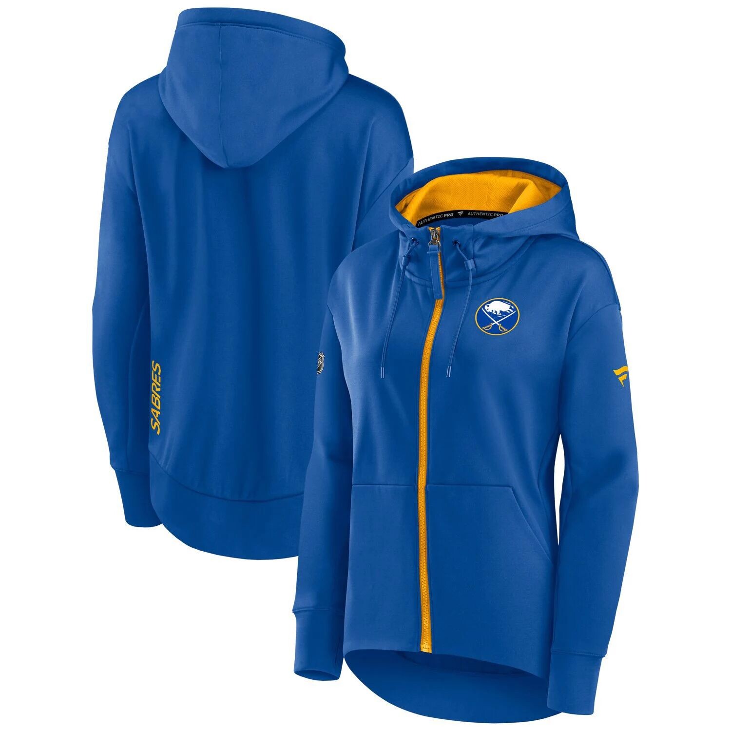 

Женская толстовка с молнией во всю длину с логотипом Fanatics Royal Buffalo Sabres Authentic Pro Rink Fanatics