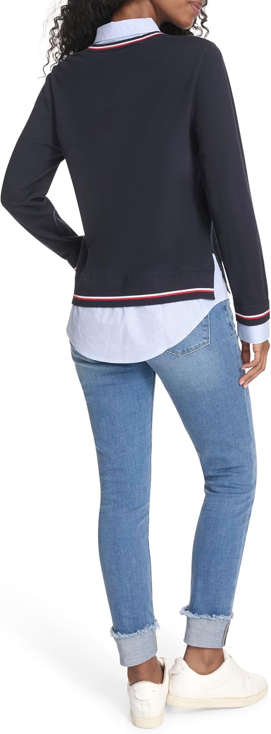 Женский свитер Tommy Hilfiger с длинным рукавом и воротником на пуговицах, Sky Captain Multi — фото 4