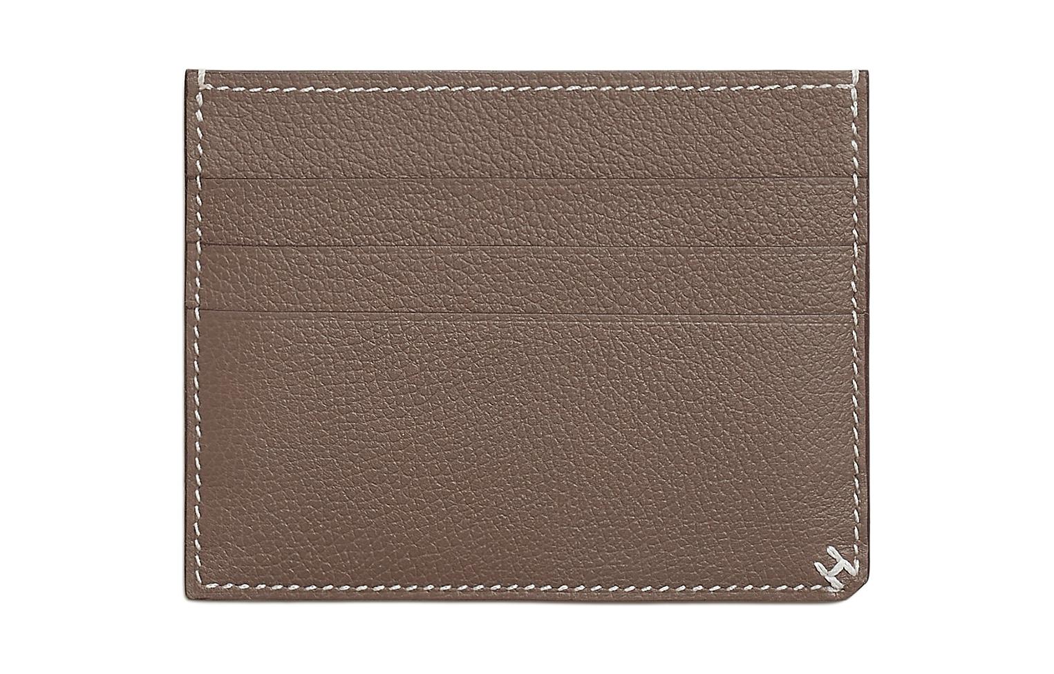 

HERMES Визитница H Sellier Evercolor из телячьей кожи, женская, размер 18, Etoupe, серый слон