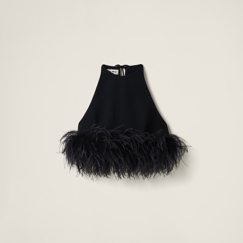 

Топ с открытой спиной из эластичного кади Miu Miu, черный