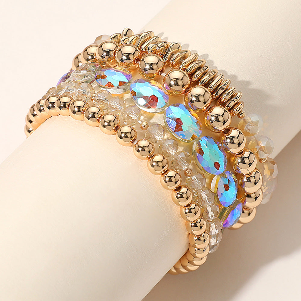 

5 шт. - браслеты из граненых бусин с металлическими шариками, многослойные, опал Fashnzfab, Opal