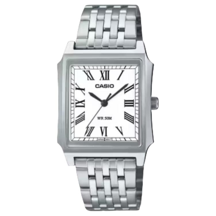 

CASIO Кварцевые часы на стальном браслете для мужчин с белым циферблатом