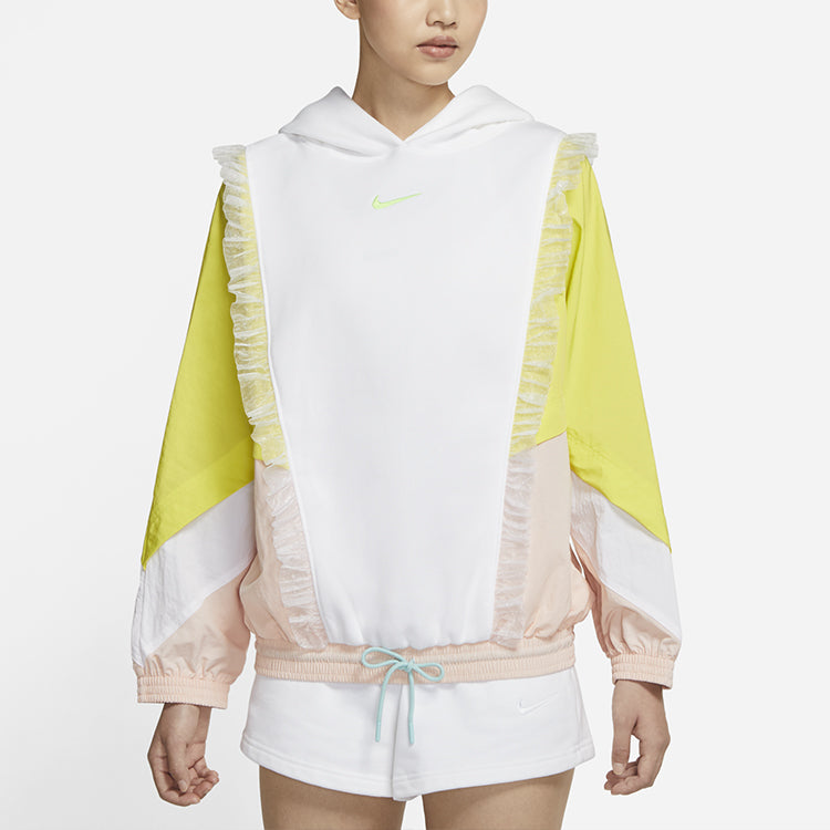 Худи (WMNS) Nike Sportswear New Year Contrast Color Stitching Lace Fleece Lined Stay Warm Pullover Hoodie White — фото 4