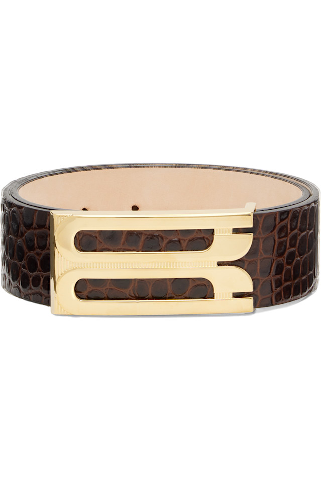 

Ремень с рамкой Victoria Beckham, цвет espresso croc embossed