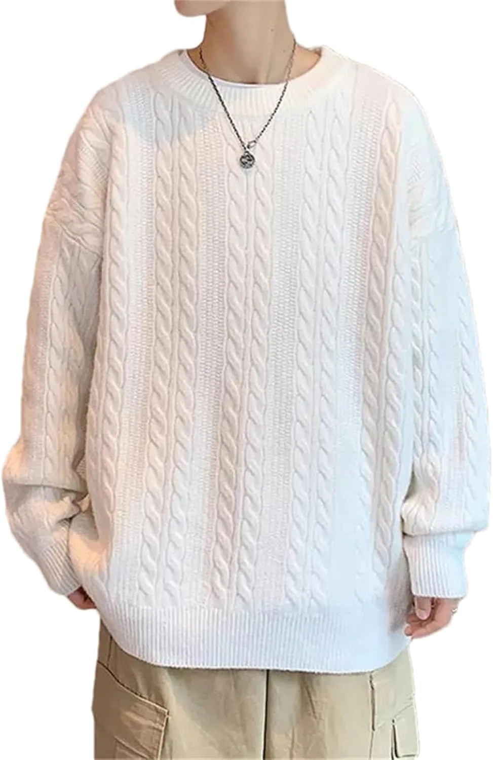 

Мужской мягкий теплый пуловер свободного кроя с длинными рукавами OWEIEYEU