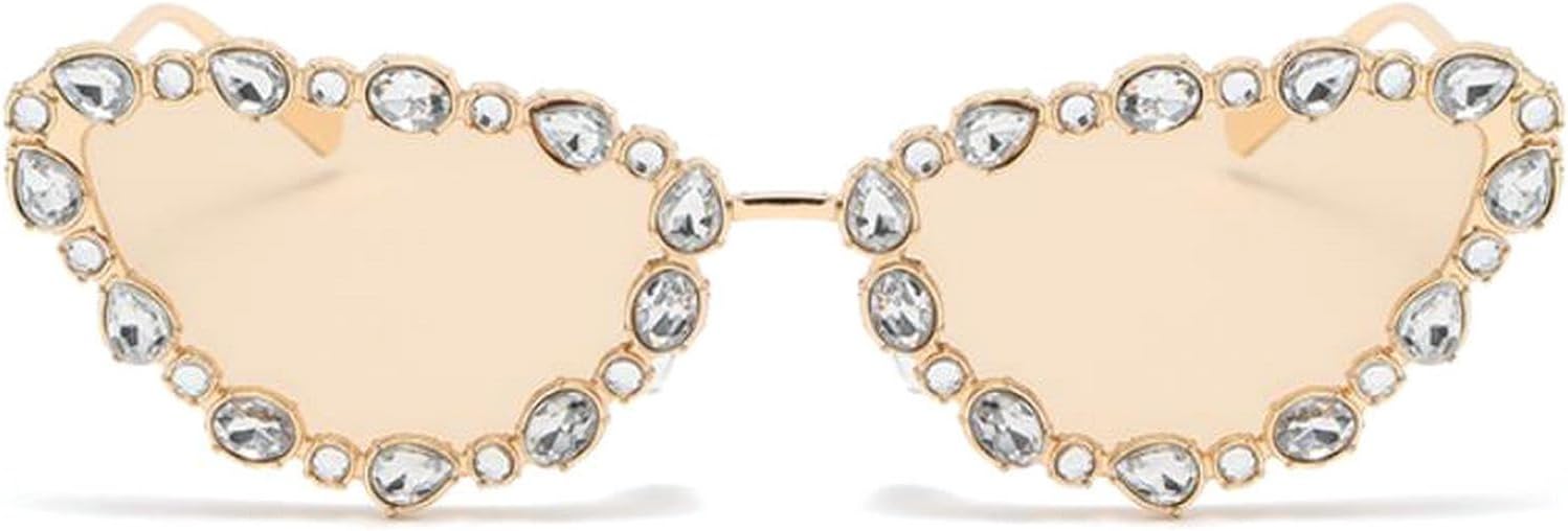 

Солнцезащитные очки «кошачий глаз» с блестящими кристаллами для женщин, винтажный стиль, роскошные солнцезащитные очки со стразами, элегантные женские очки mincl, Champagne