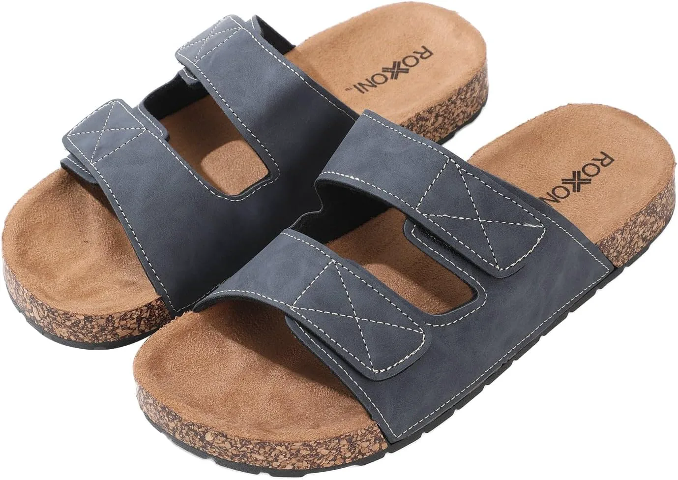 

Мужские сандалии Roxoni с двойными липучками, с отделкой из замши, формованной искусственной пробковой средней подошвой и резиновой подошвой EVA, темно-синий