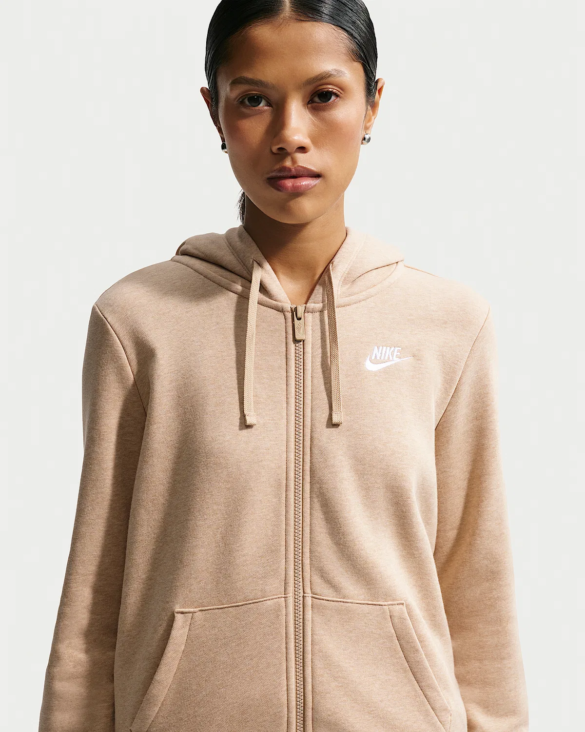 Женская флисовая худи Nike Sportswear Club Fleece на молнии, Linen/Heather/White