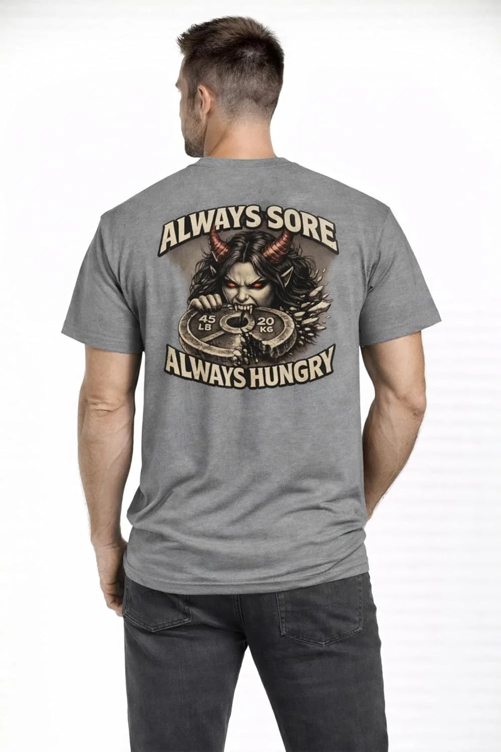 Футболка Always Sore Always Hungry Demon Gym - темная футболка для тренировок Fitness Mental Toughness (дизайн спереди и сзади) GENERIC, черный — фото 3