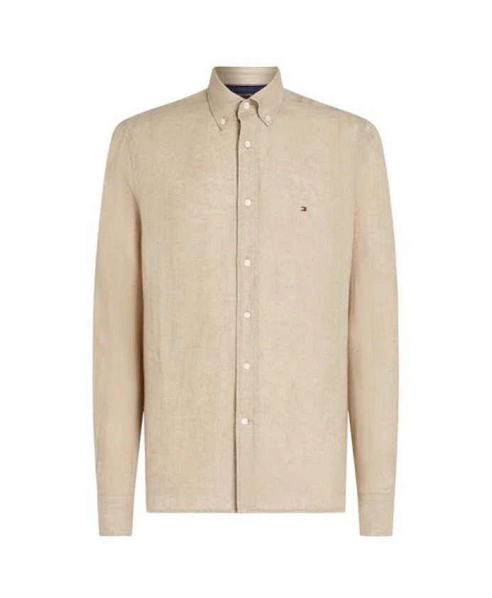 

Льняная рубашка с пуговицами, песочного цвета. Tommy Hilfiger, бежевый