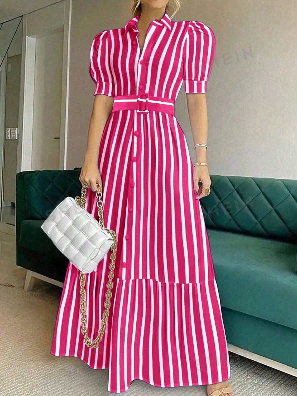 

Платье-рубашка Shein Privé в полоску, розовый