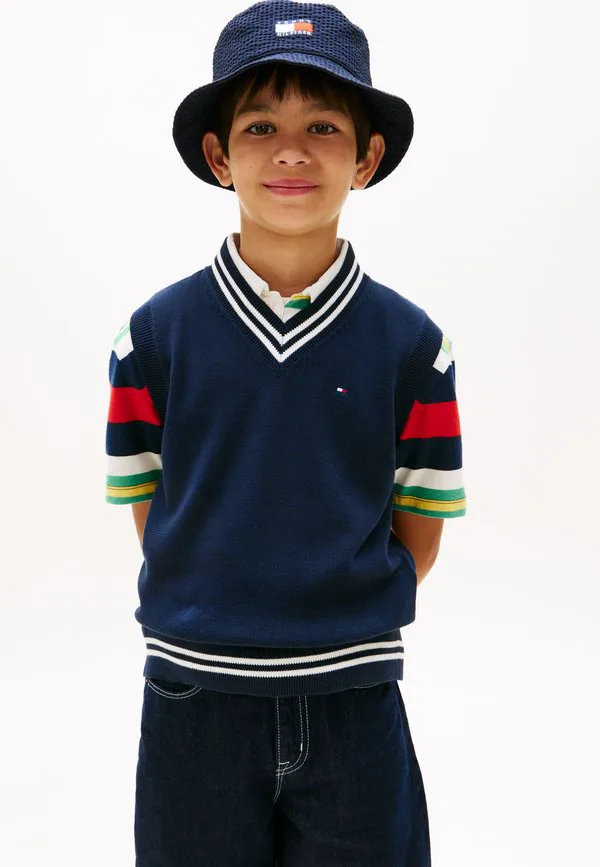 Базовый свободный свитер-жилет из ребристой вязки. Tommy Hilfiger, Dark Night Navy