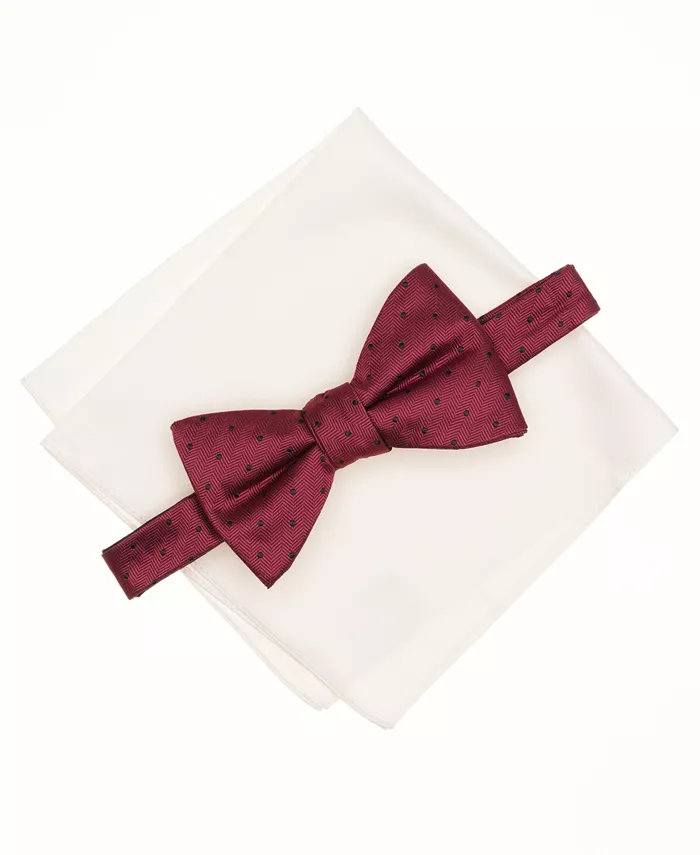 

Мужской комплект галстука-бабочки с геометрическим узором и однотонным платочком для кармана Alfani, красный