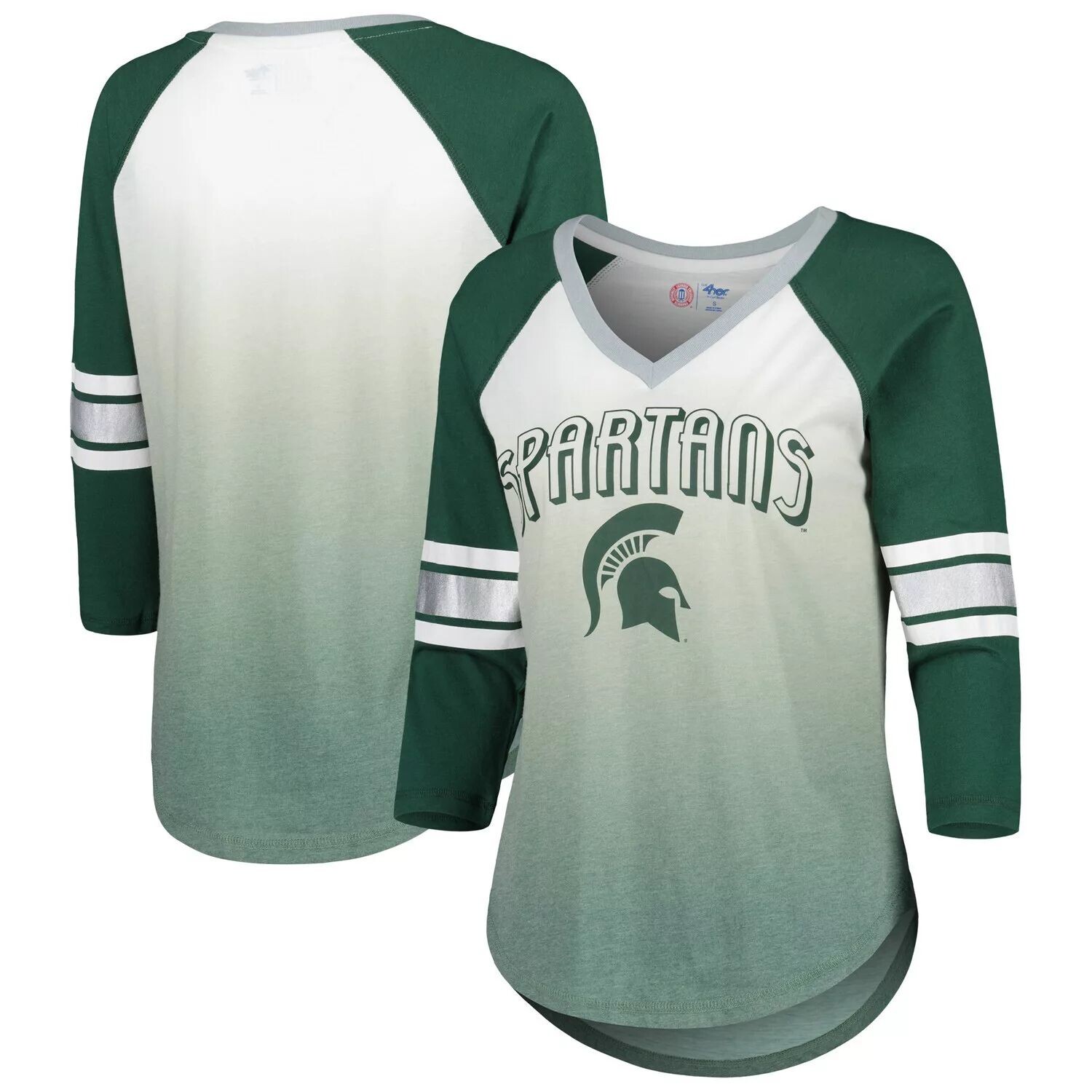 

Женская футболка G-III 4Her by Carl Banks бело-зеленая Michigan State Spartans Lead Off реглан с омбре, рукава 3/4 с v-образным вырезом G-III, Зеленый, Женская футболка G-III 4Her by Carl Banks бело-зеленая Michigan State Spartans Lead Off реглан с омбре,