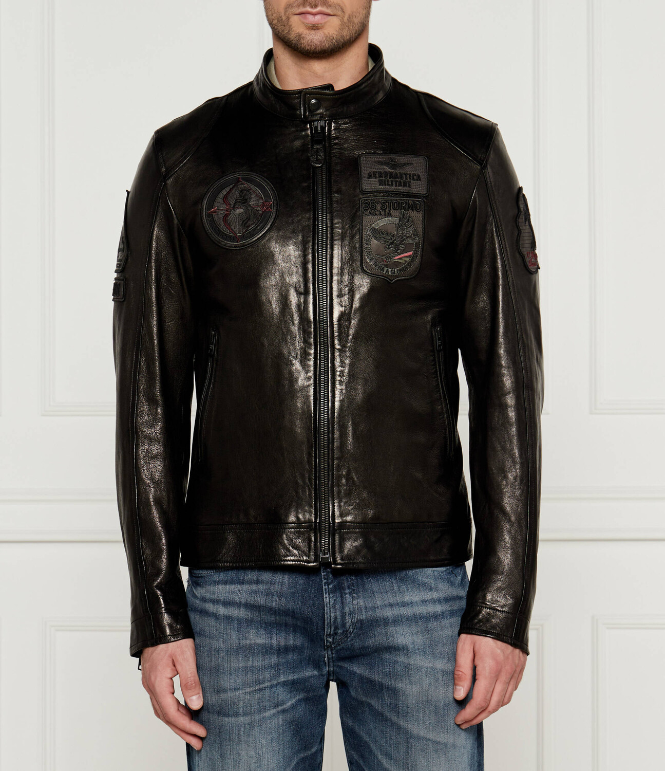 

Кожаная куртка Aeronautica Militare MOTOCICLISTA Regular Fit, черный