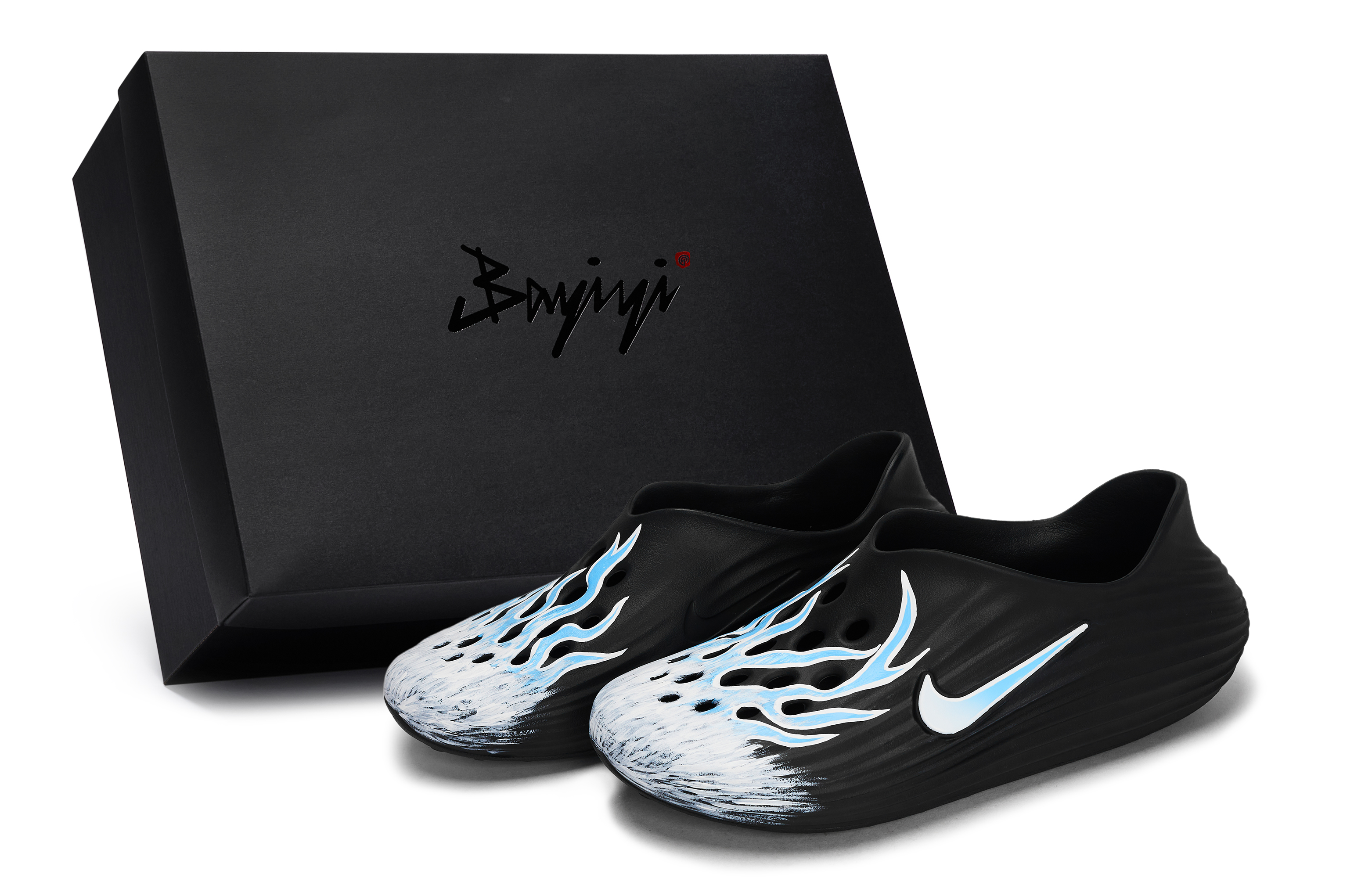 Nike Сабо ReactX Rejuven8 Ice Blue Fireworks унисекс, черные, белые, синие