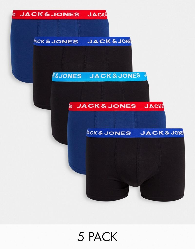 

Набор из 5 плавок Jack & Jones черного и синего цвета с контрастным поясом