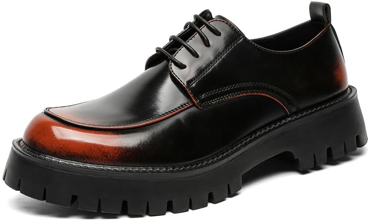 

Мужские кожаные оксфорды с шнуровкой Santimon, платформа, носок-мокасин, массивная подошва с протектором, увеличение роста, повседневные дерби, классические и офисные деловые туфли, Bronze