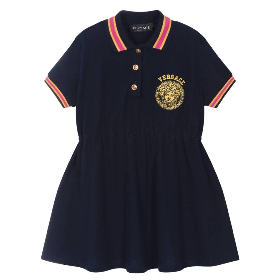 

Молодежное платье-поло Versace Girls с вышивкой логотипа Medusa Young Versace, синий