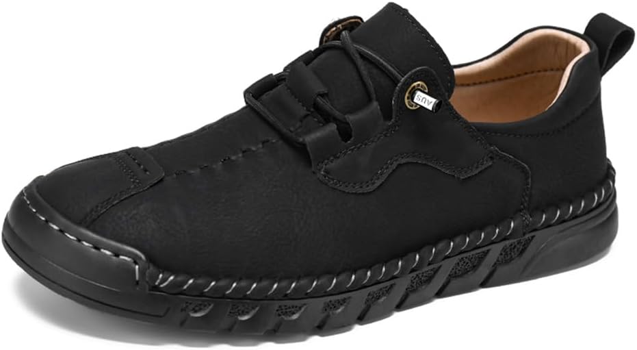 

Мужские повседневные кожаные туфли, удобные, мягкие, легкие, дышащие, ручной работы, без шнурков и с шнуровкой, для прогулок и вождения Asifn, черный