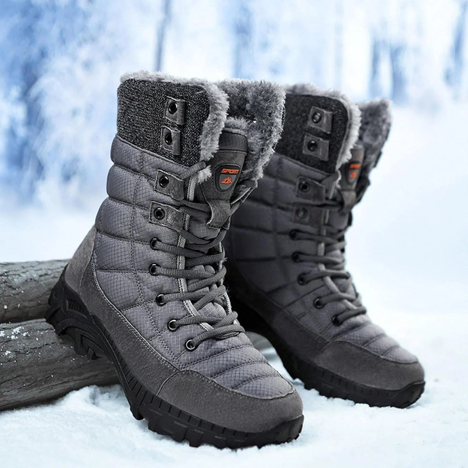 Мужские рабочие ботинки Generisch Snow Boots для снега, треккинга и походов, с застежкой, теплые, модные, зимние, легкие, нескользящие, износостойкие, водонепроницаемые, очень широкие, Grau — фото 3