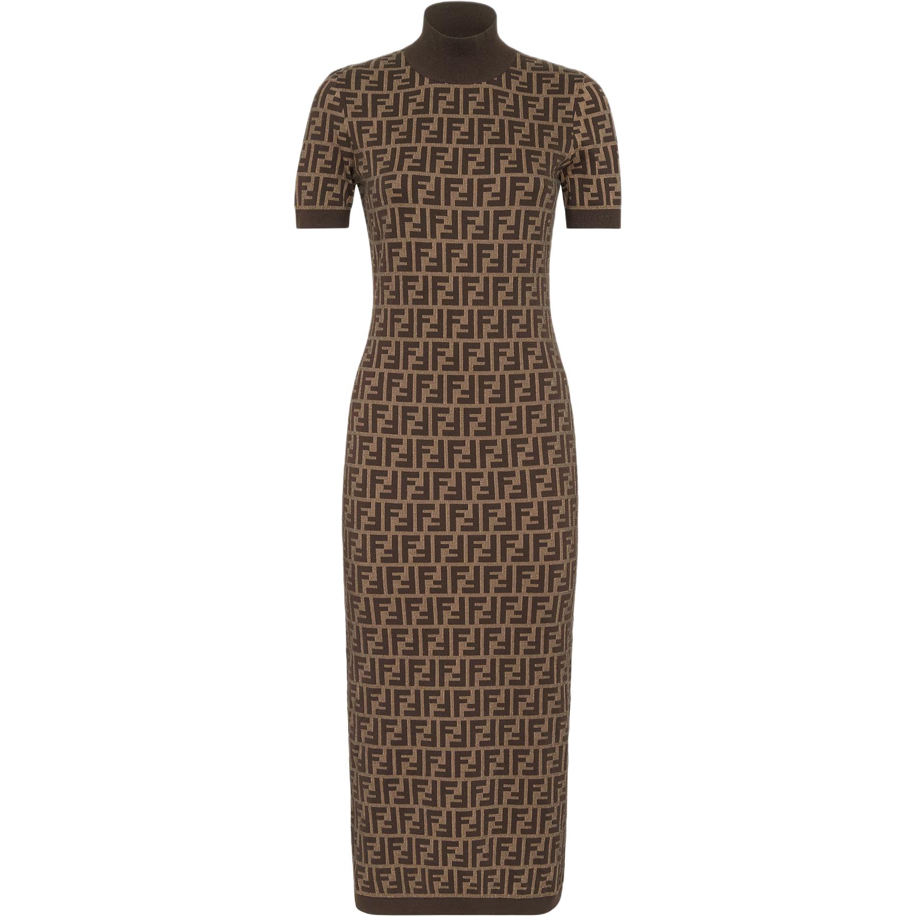 

Вязаное платье миди с мотивом Ff FENDI, коричневый