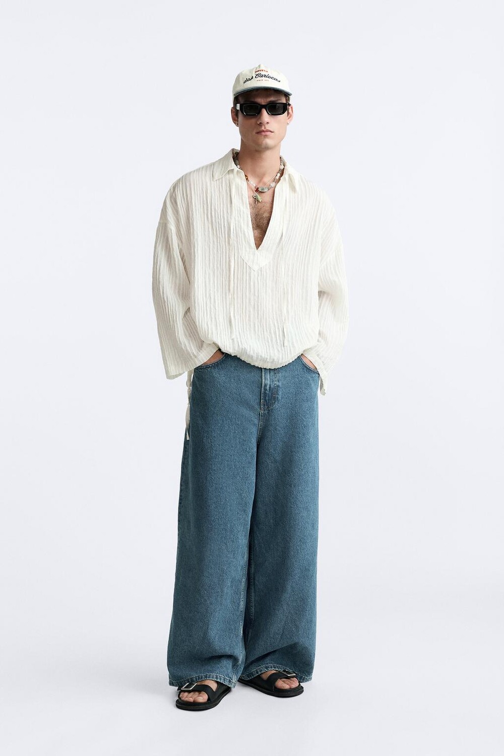 

Полосатая жаккардовая рубашка ZARA, экрю