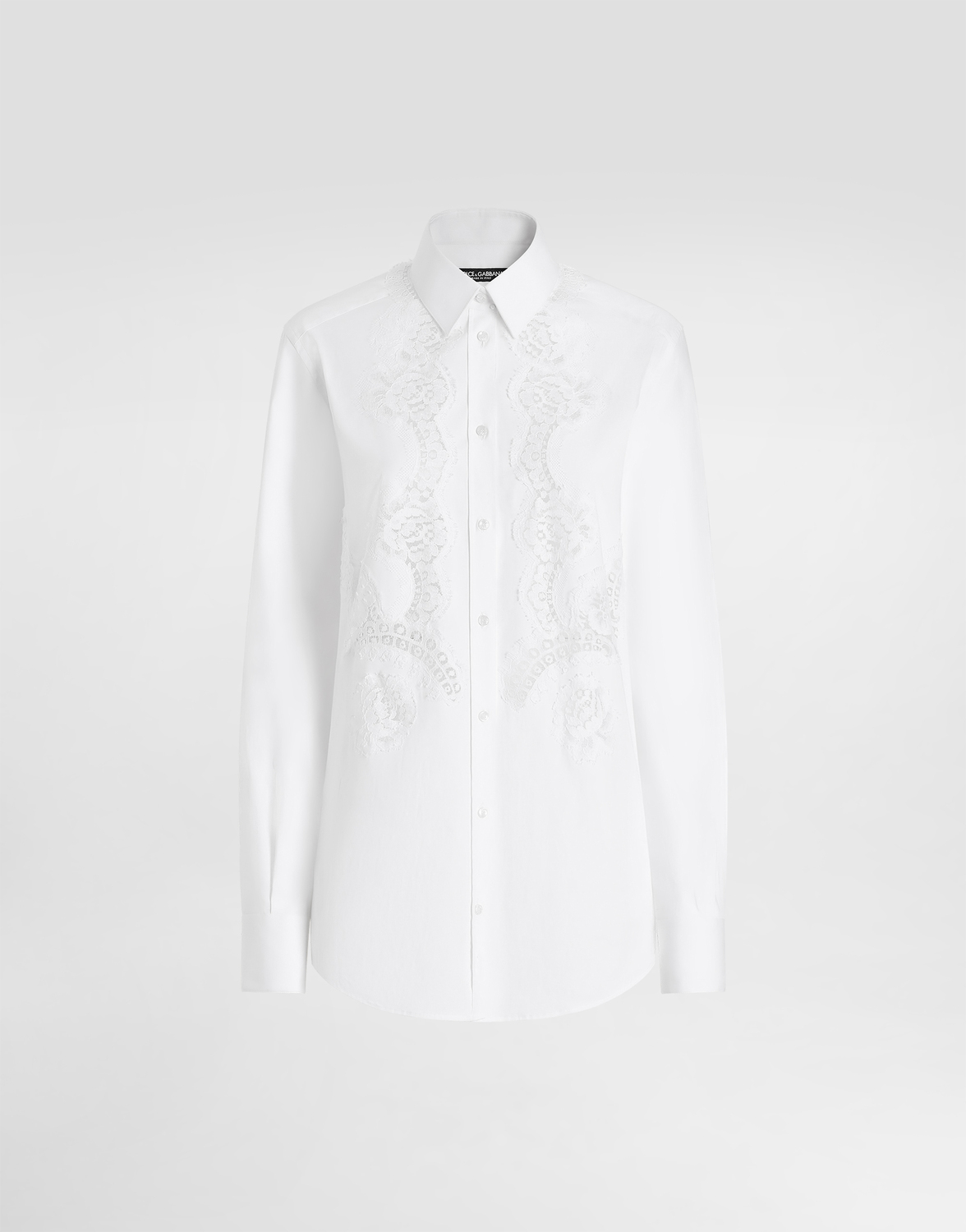 

Рубашка из хлопкового поплина с кружевной вставкой Dolce & Gabbana, белый