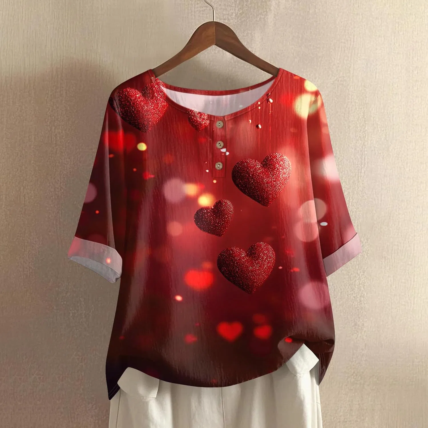 Блуза с коротким рукавом, женская, из хлопка и льна, цвет 3-wine — фото 2
