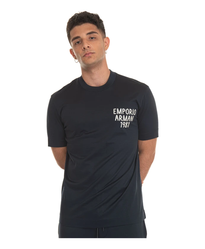 Футболка с контрастным логотипом, легкая ткань. Emporio Armani, синий — фото 2