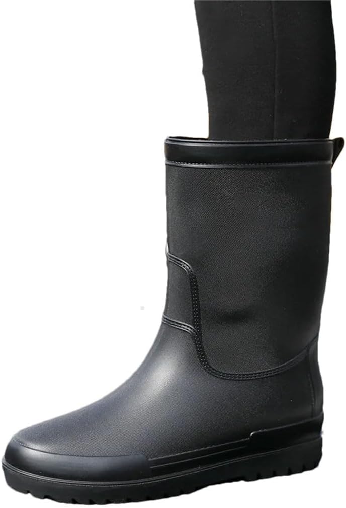 

Мужская обувь для дождя, резиновые сапоги, взрослые водонепроницаемые средние по длине ботинки, мягкая и нескользящая толстая подошва Generic, черный