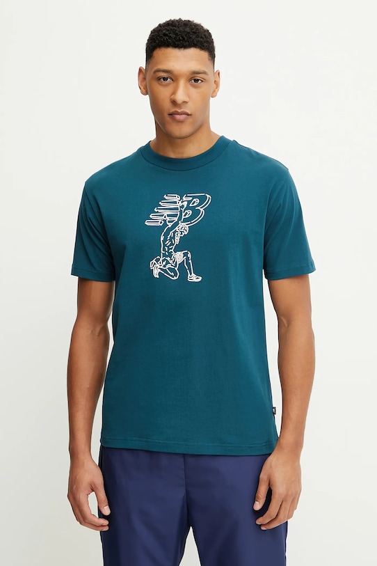 

Хлопковая футболка New Balance, бирюзовый