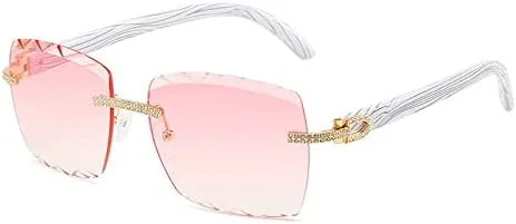 

Солнцезащитные очки без оправы для женщин, блестящие солнцезащитные очки с кристаллами, женские градиентные очки, мужские солнцезащитные очки MTZJH, Pink