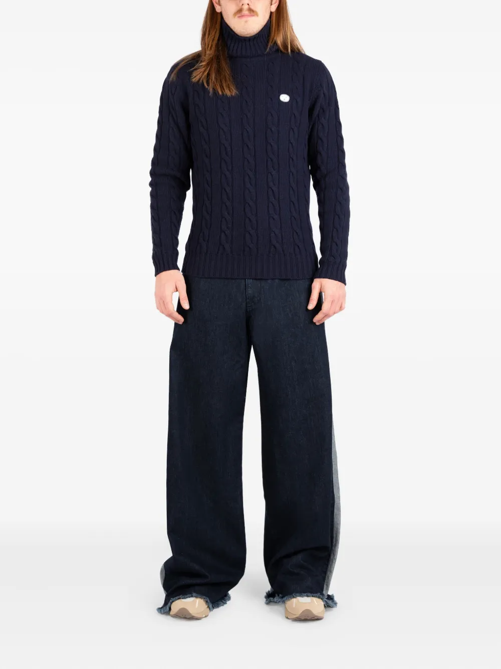 

Свитер с высоким воротом из косичной вязки Société Anonyme, синий