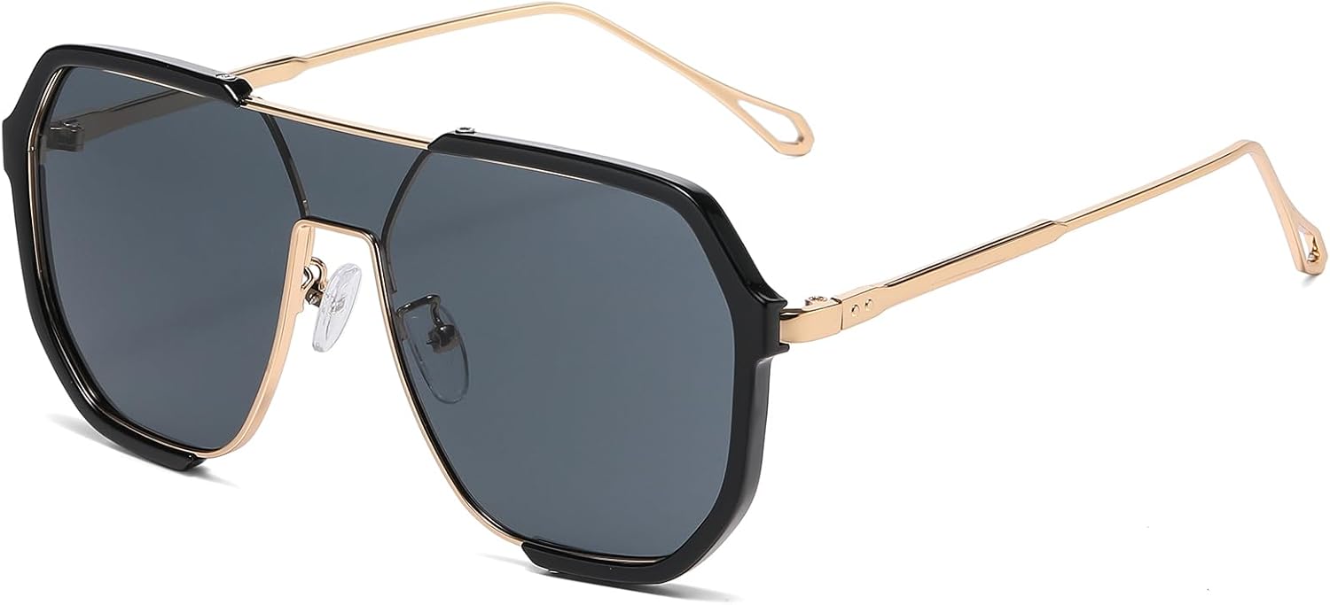 

Винтажные большие квадратные металлические солнцезащитные очки унисекс, модные ретро-очки в стиле 70-х, большие очки-авиаторы с защитой от УФ-излучения UV400 FLJMRAVER, A3* Gold / Black