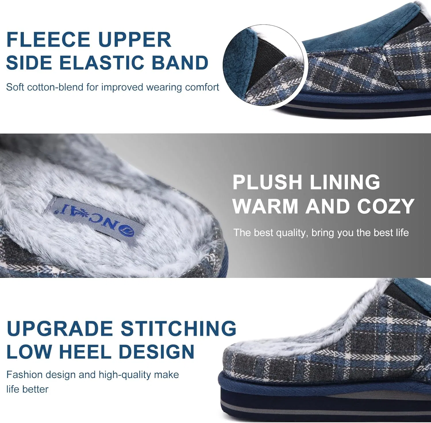 Тапочки с поддержкой стопы ONCAI, Fur Plaid Blue — фото 3